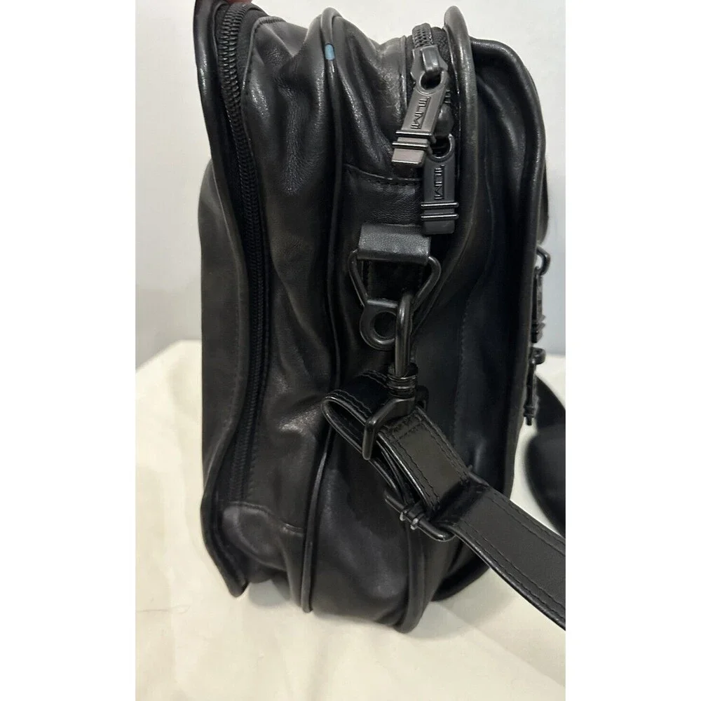 TUMI Black Leather Laptop Expandable Briefcase Pockets Shoulder Strap 9601D3